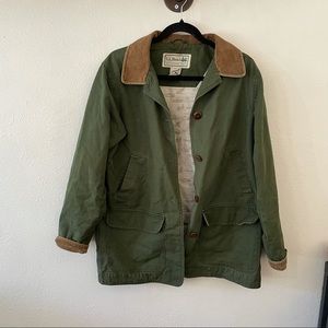 L.L. Bean Green Barn Coat Jacket with Brown Accents